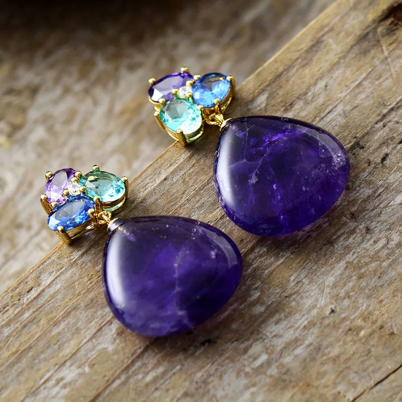 Golden Amethyst Dangle Earrings