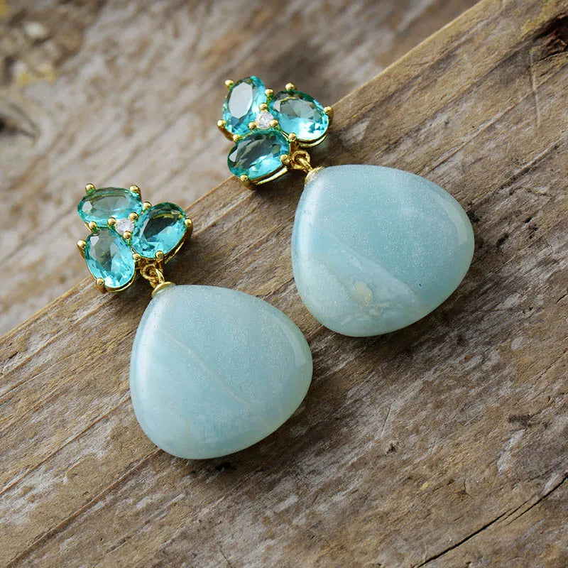 Golden Amazonite Dangle Earrings