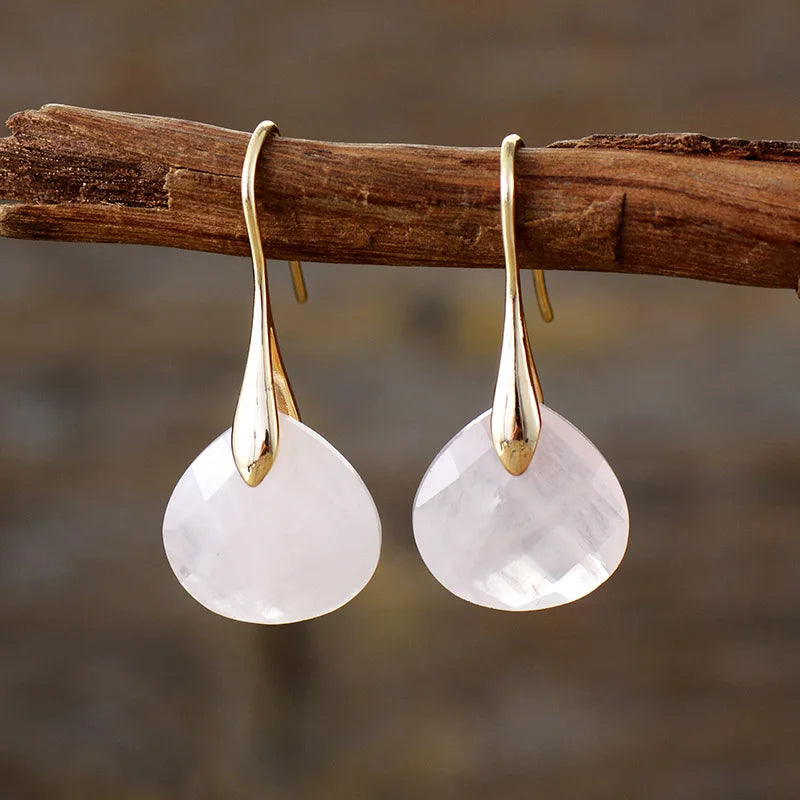 Minimalist Rose Quartz Drop Earrings