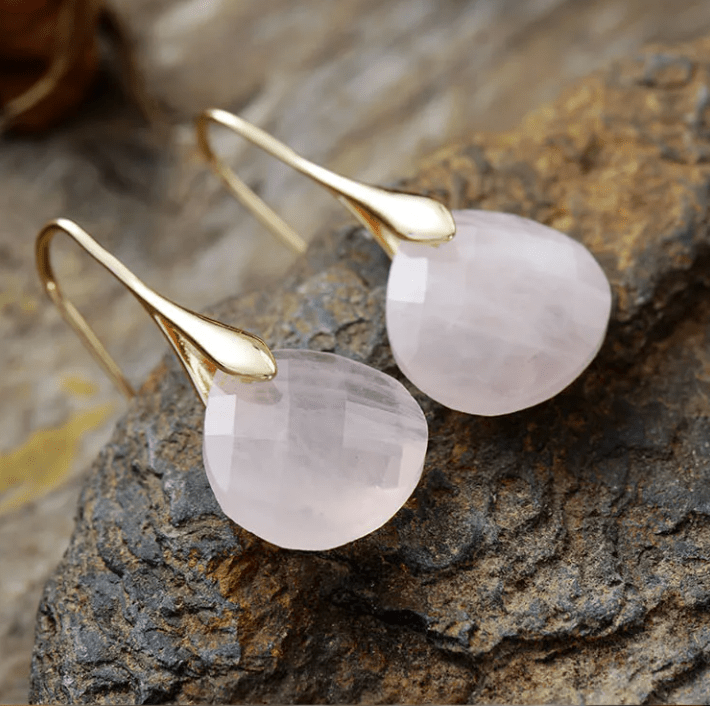 Minimalist Rose Quartz Drop Earrings