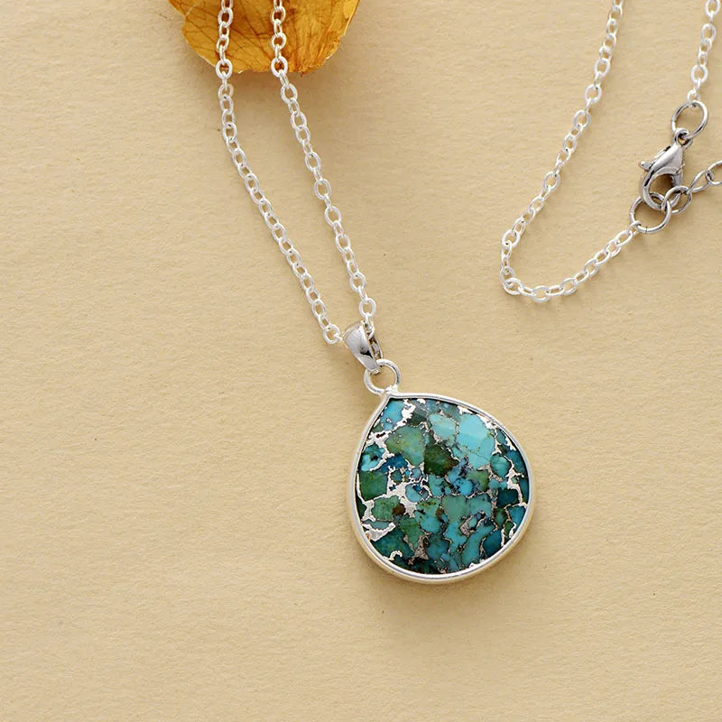 Silver Minimalist Turquoise Waterdrop Necklace