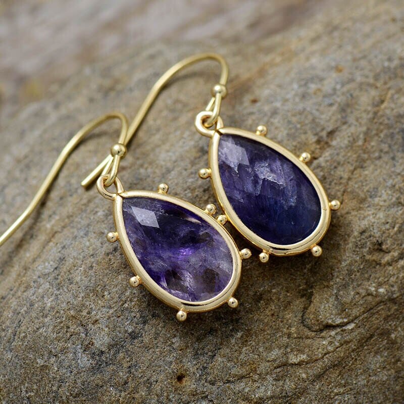 Amethyst Teardrop Hook Earrings