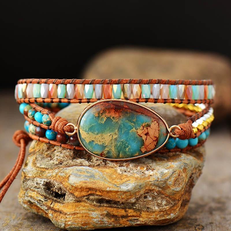 Healing Aqua Terra Jasper Stone Wrap Bracelet