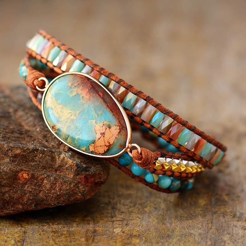 Healing Aqua Terra Jasper Stone Wrap Bracelet