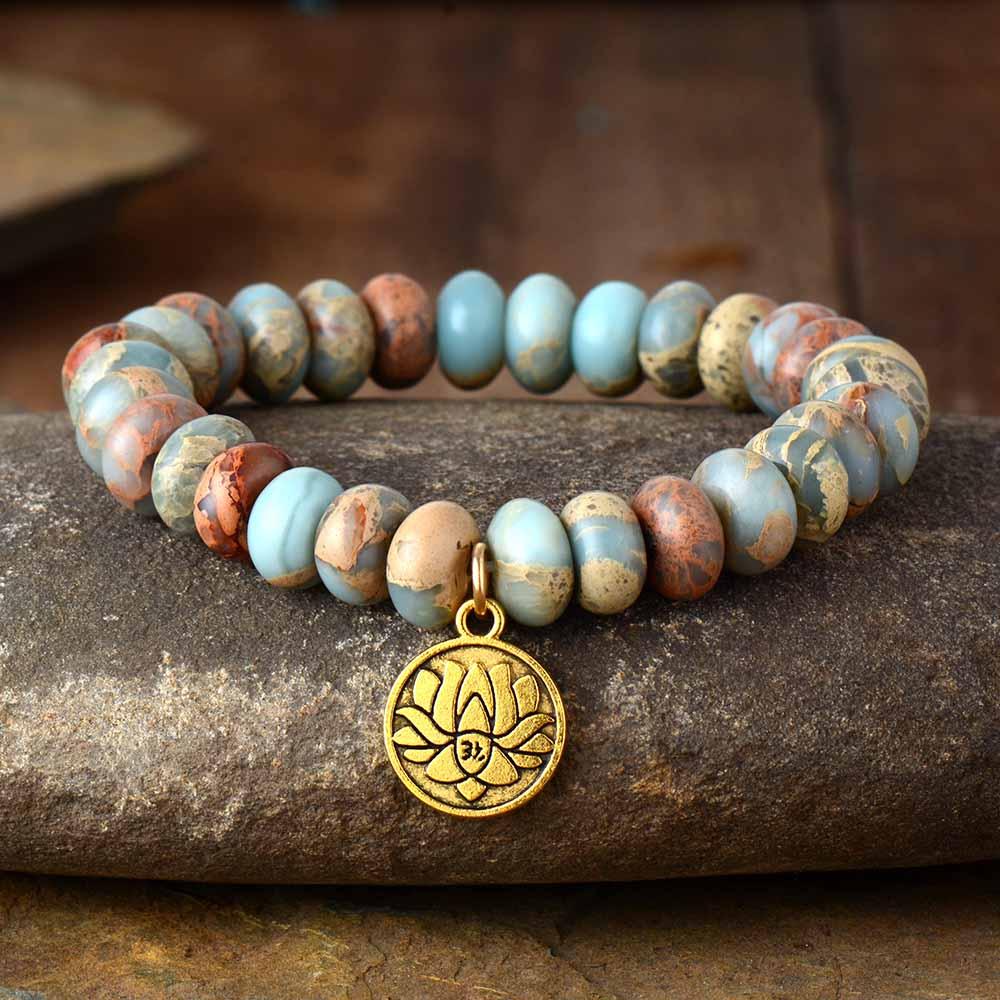Earth Jasper Lotus Charm Bracelet