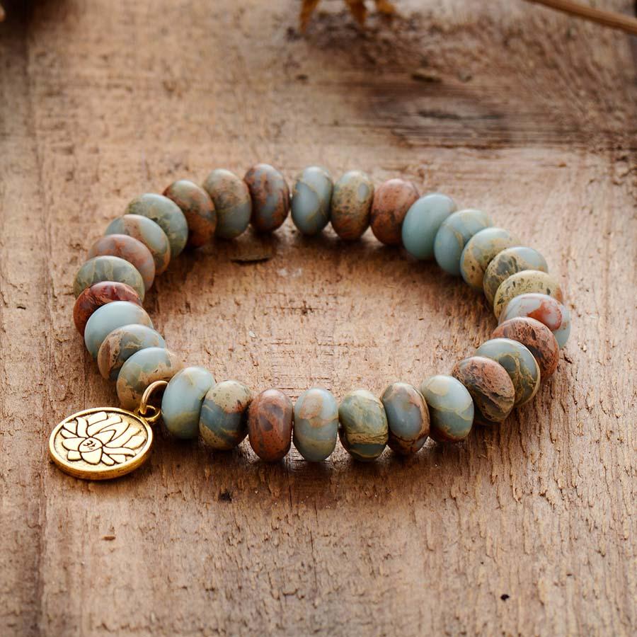 Earth Jasper Lotus Charm Bracelet