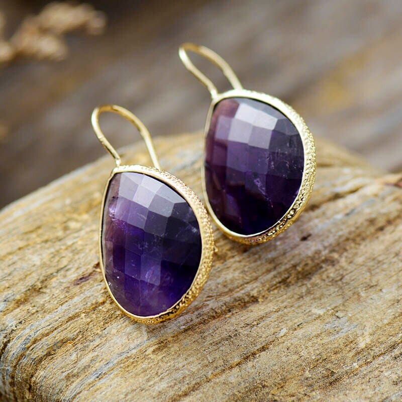 Amethyst Teardrop Hook Earrings