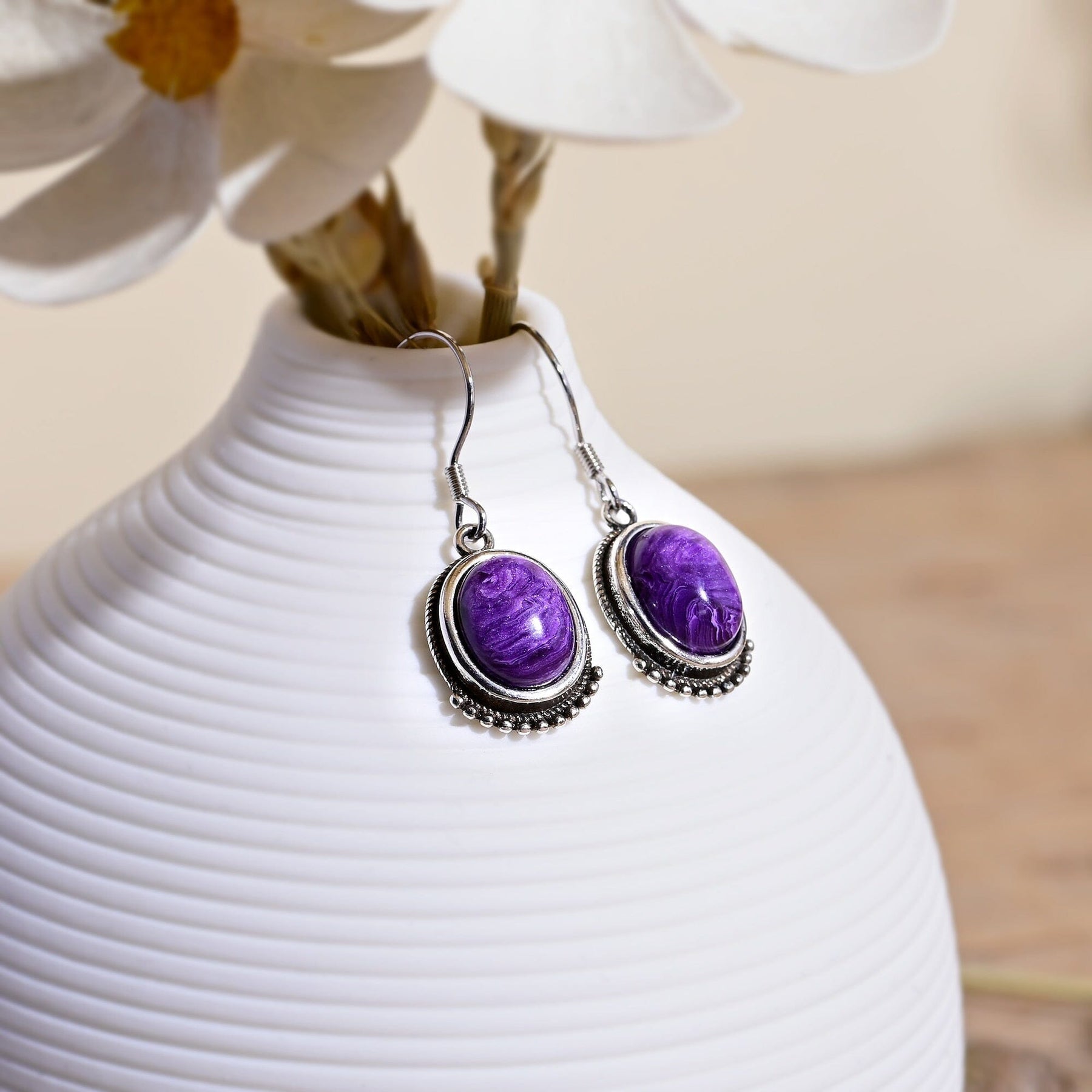 Stunning Charoite Hook Earrings