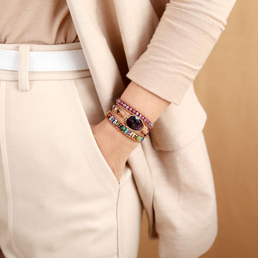 Pulsera envolvente de jaspe y amatista curativa