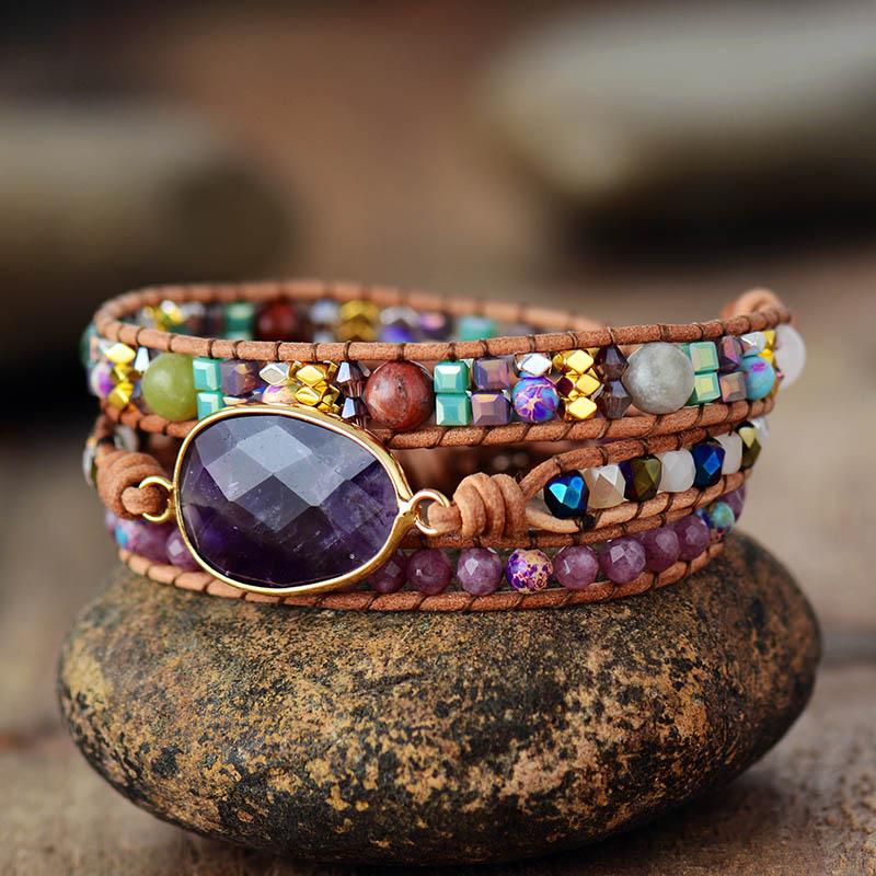Pulsera envolvente de jaspe y amatista curativa