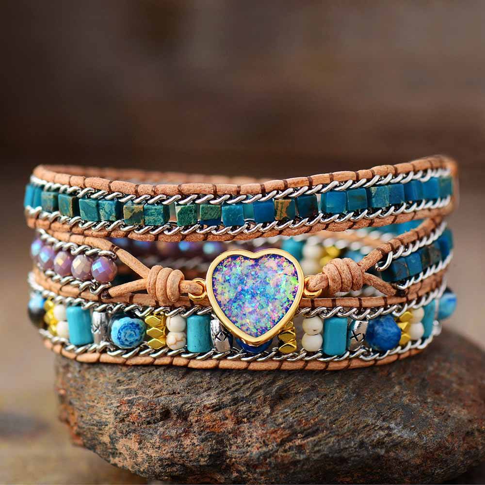 Opal Jasper Heart Wrap Bracelet