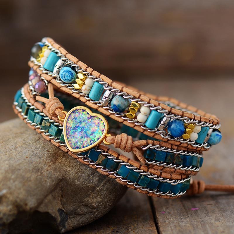 Opal Jasper Heart Wrap Bracelet