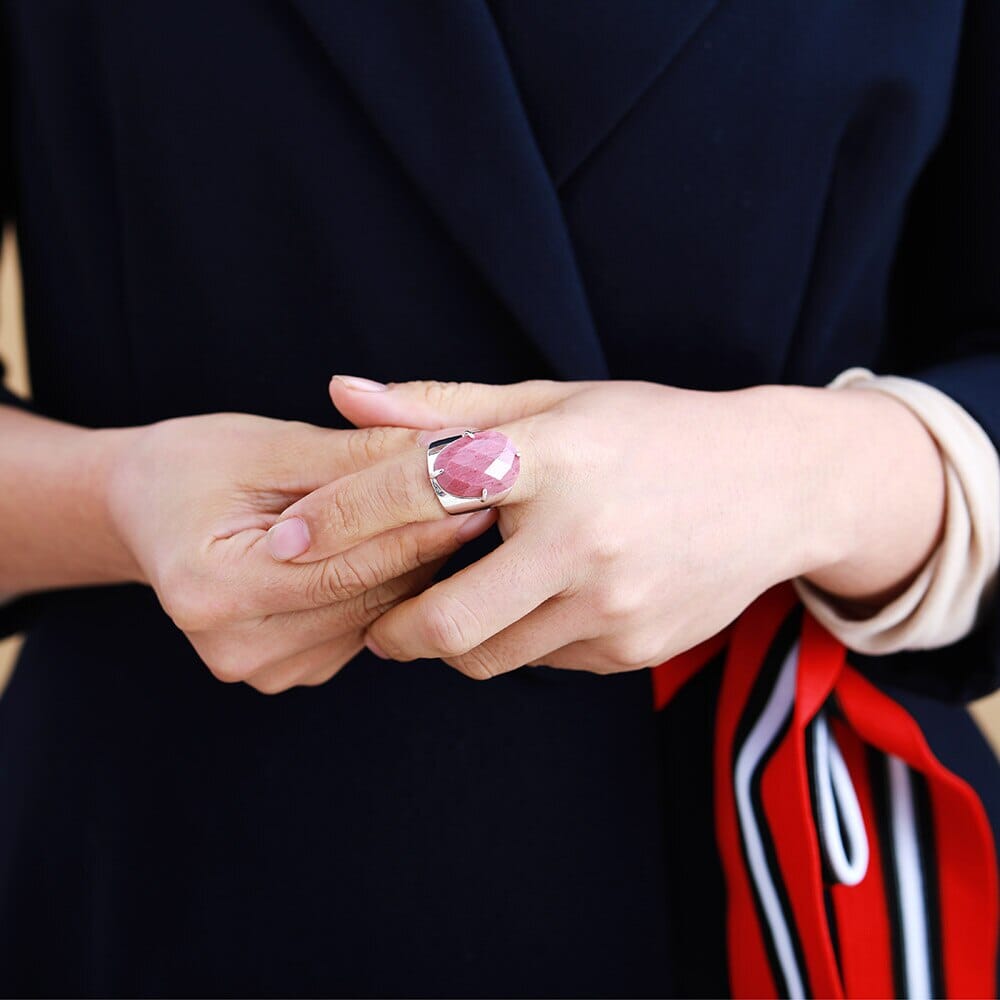 Subtle Oval Rhodochrosite Ring