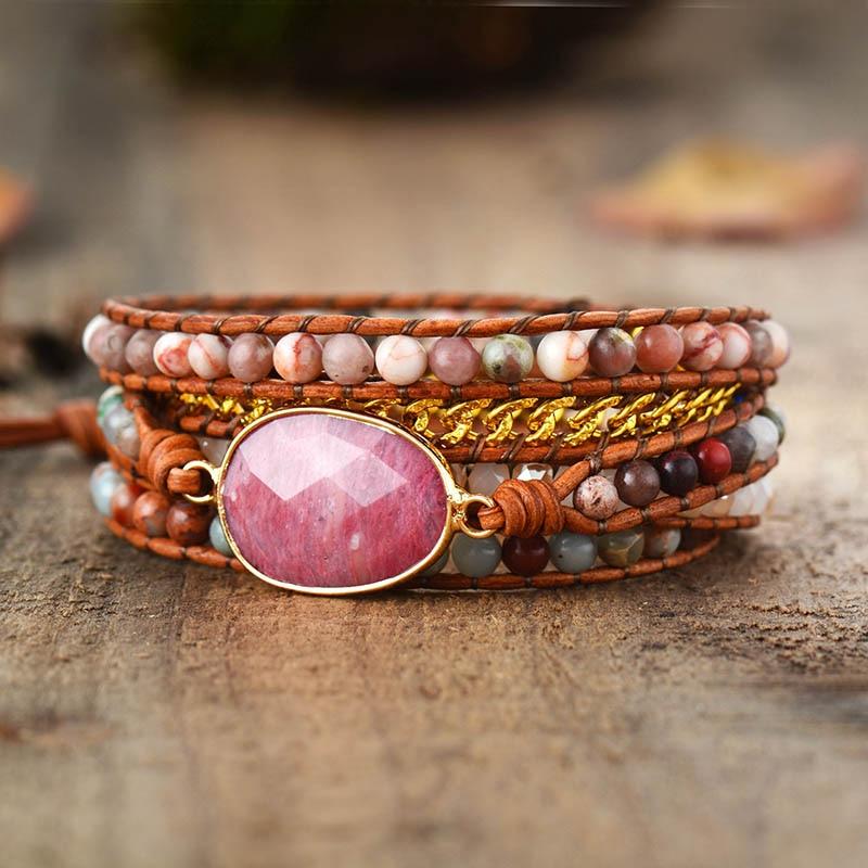Healing Rhodochrosite Stone Wrap Bracelet