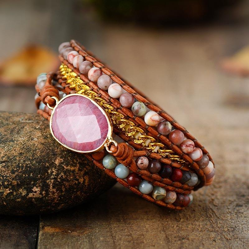 Healing Rhodochrosite Stone Wrap Bracelet