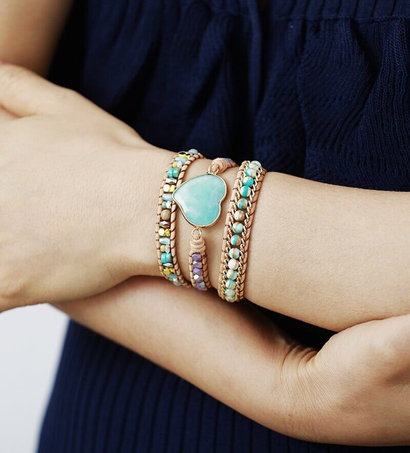 Charming Amazonite Heart Wrap Bracelet