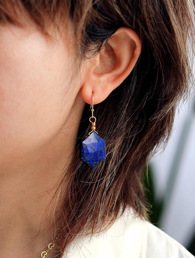 Modern Lapis Lazuli Hook Earrings