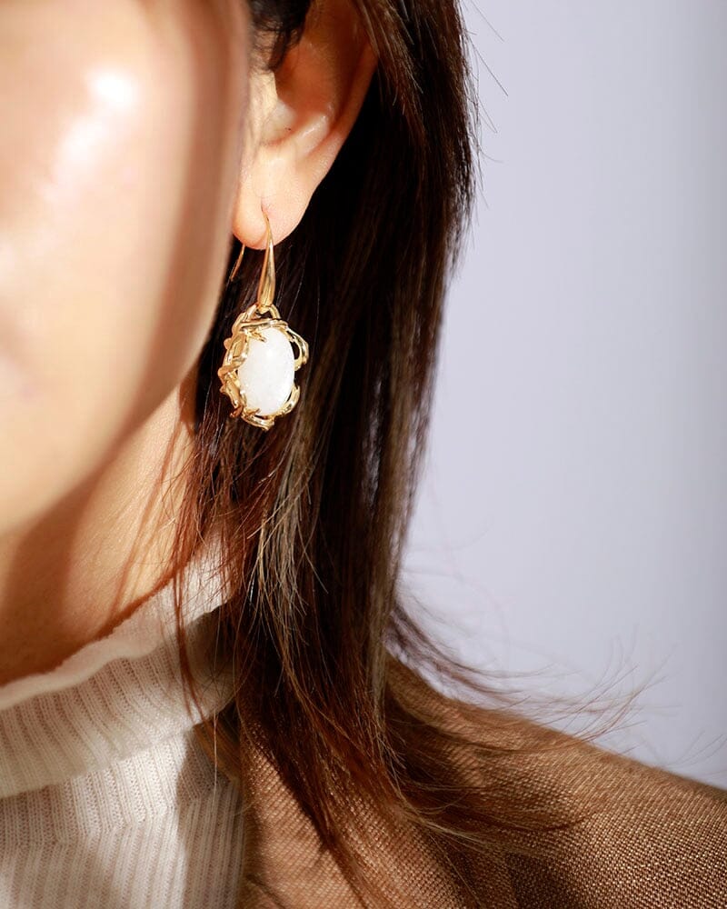 Classic White Opal Hook Earrings
