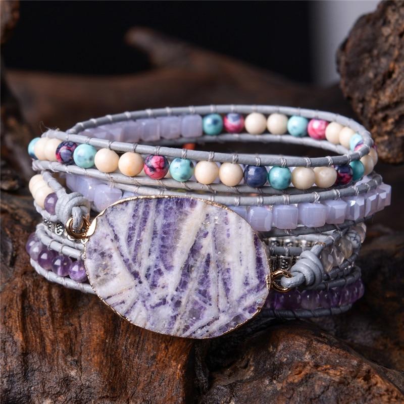 The Purple Flower Natural Stone Wrap Bracelet