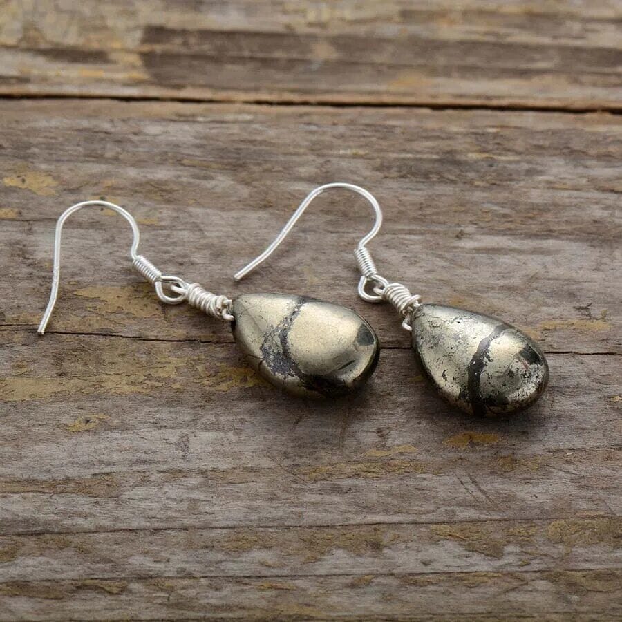 Handmade Pyrite Drop Earrings - Black Friday SALE