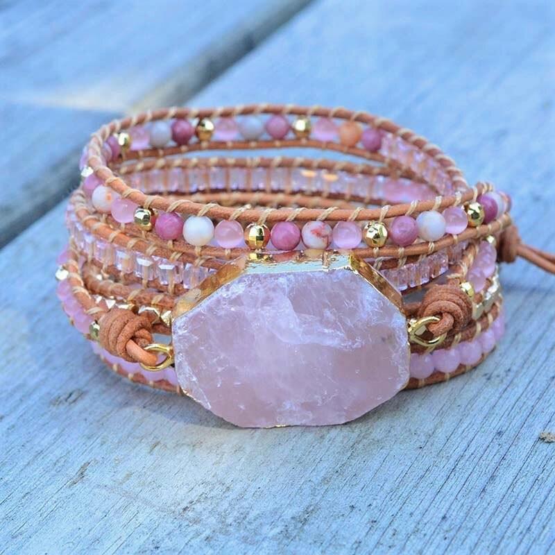 Pulsera envolvente de cuarzo rosa Love Chakra