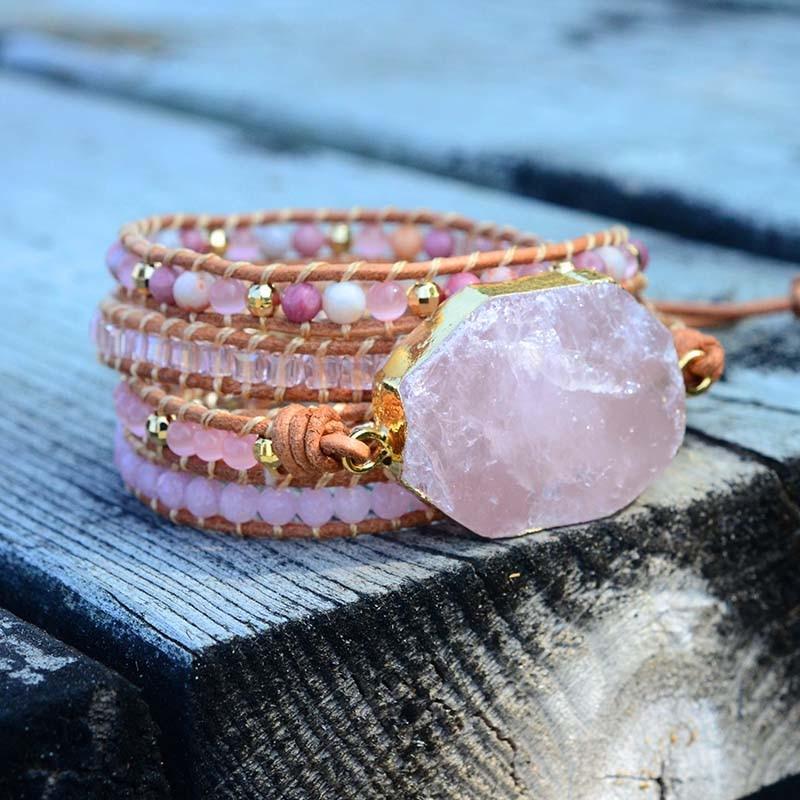 Pulsera envolvente de cuarzo rosa Love Chakra
