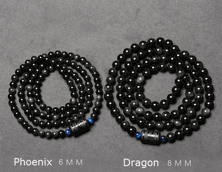 Healing Obsidian Dragon + Phoenix Bracelet Set