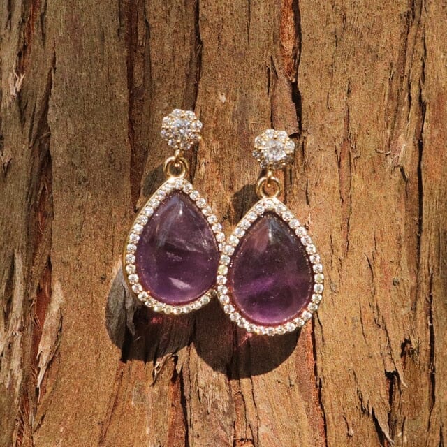 Natural Retro Amethyst Stud Earrings