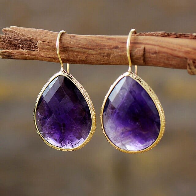 Amethyst Teardrop Hook Earrings