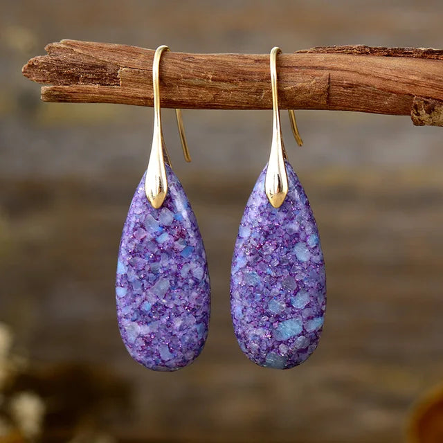 Radiant Boho Purple Jasper Drop Earrings - Gold