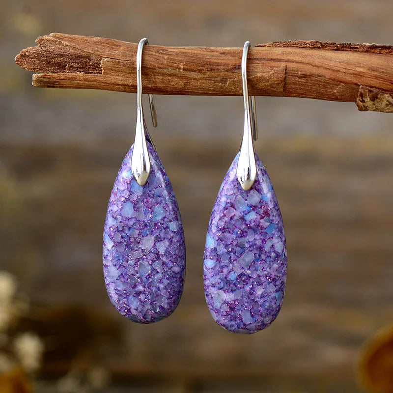 Radiant Boho Purple Jasper Drop Earrings - Silver