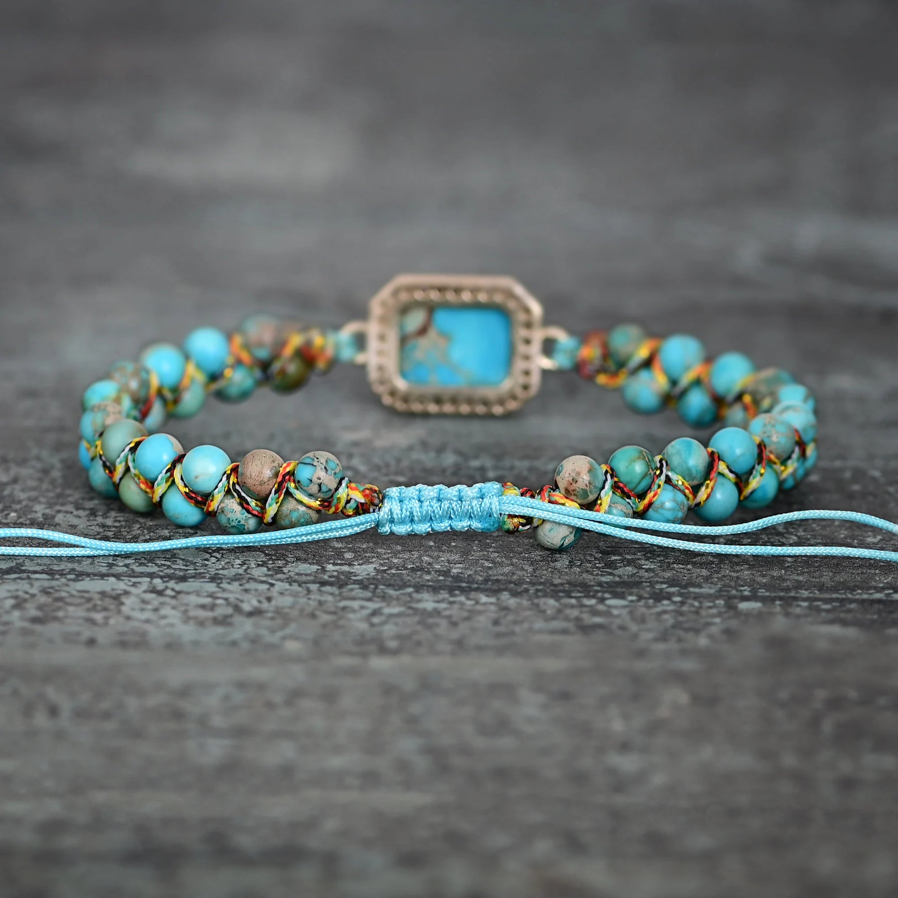 Turquoise Rectangular Stone Pendant Beaded Bracelet