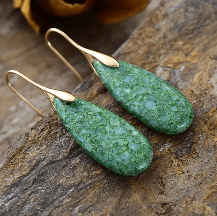 Radiant Boho Green Jasper Drop Earrings - Gold