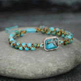 Turquoise Rectangular Stone Pendant Beaded Bracelet