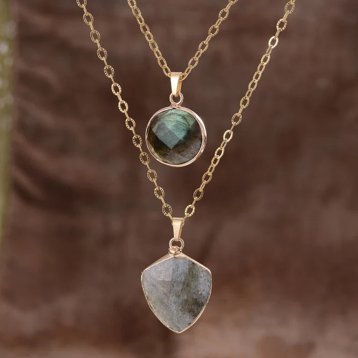 Labradorite Protection Shield Pendant Necklace