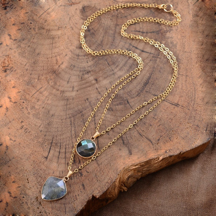 Labradorite Protection Shield Pendant Necklace