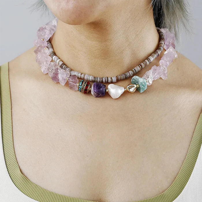 Pearl Amethyst Boho Choker Necklace