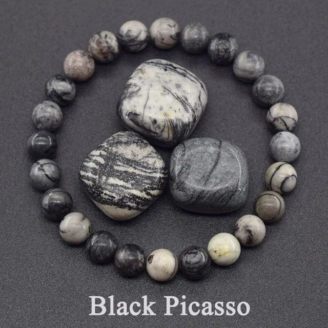 Natural Black Picasso Stone Beads Bracelet