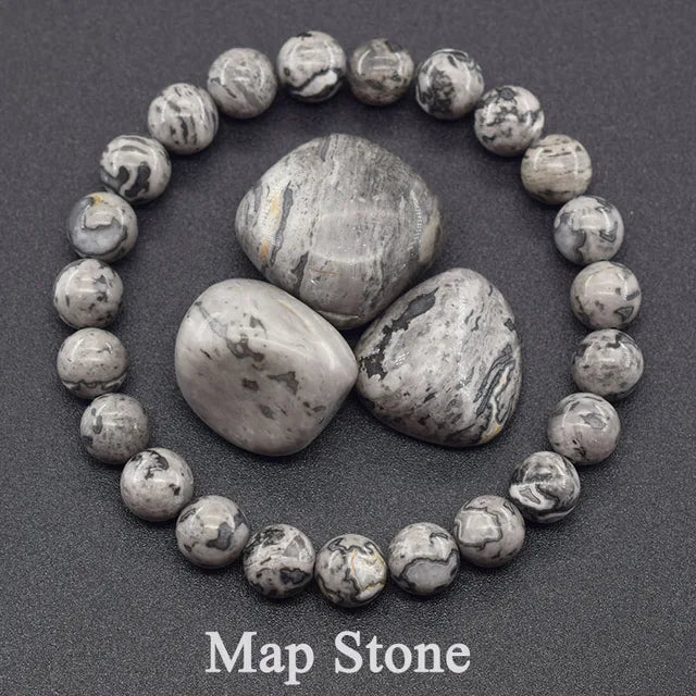 Natural Map Stone Beads Bracelet