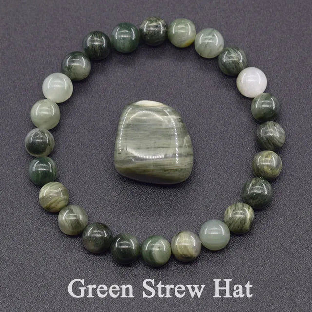 Natural Green Strew Hat Stone Beads Bracelet