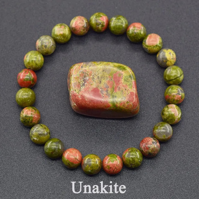 Natural Unakite Stone Beads Bracelet
