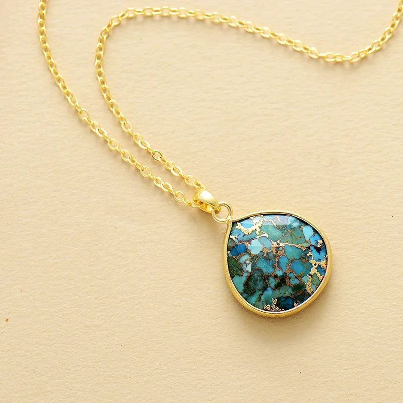 Gold Minimalist Turquoise Waterdrop Necklace
