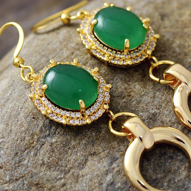 Sophisticated Green Jade Dangle Earrings