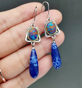 925 Silver Natural Lapis Lazuli Hook Earrings