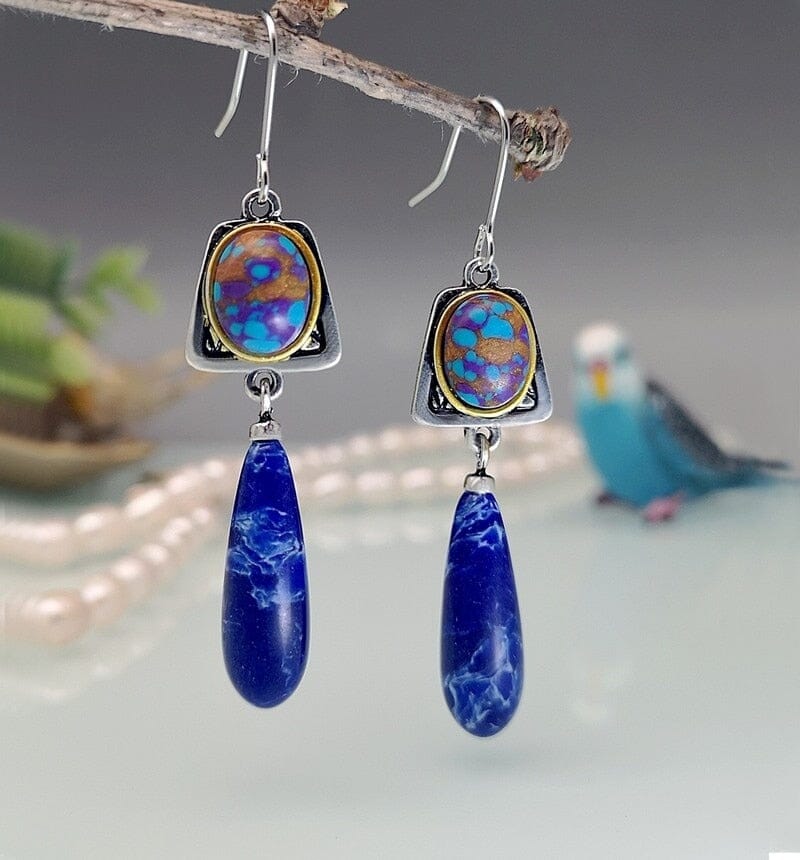 925 Silver Natural Lapis Lazuli Hook Earrings