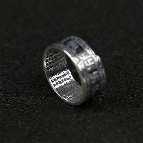 925 Sterling Zilver Pi Xiu Wealth Ring met Hart Sutra Binnenin Verstelbaar