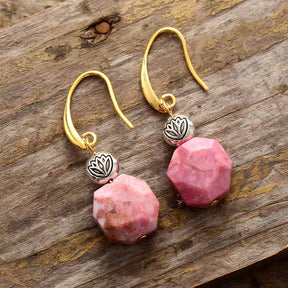 Healing Lotus Rhodonite Stone Earrings