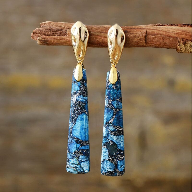 Radiant Blue Jasper Long Stud Earrings