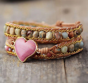Healing Rhodonite Heart Wrap Bracelet