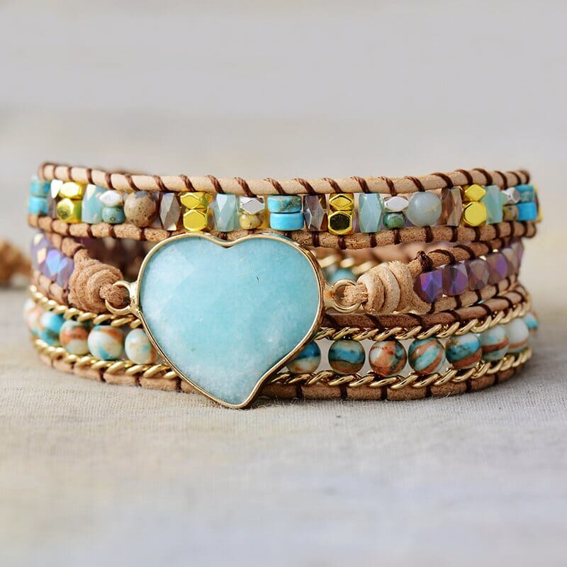 Charming Amazonite Heart Wrap Bracelet